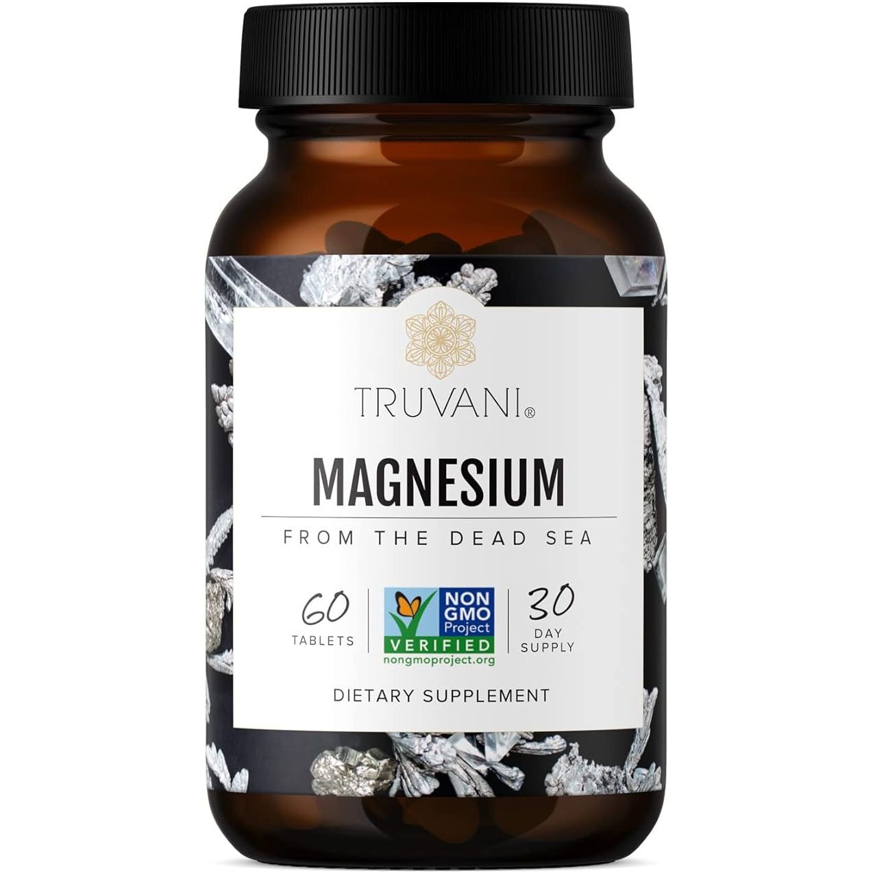 Truvani Magnesium 400mg Oxide Tablets are a dietary supplement that contains 60 tablets per bottle. The tablets are designed to support calmness and better sleep, promote healthy bones, muscle health, and digestive health. They are non-GMO and vegan, making them suitable for a wide range of dietary preferences.