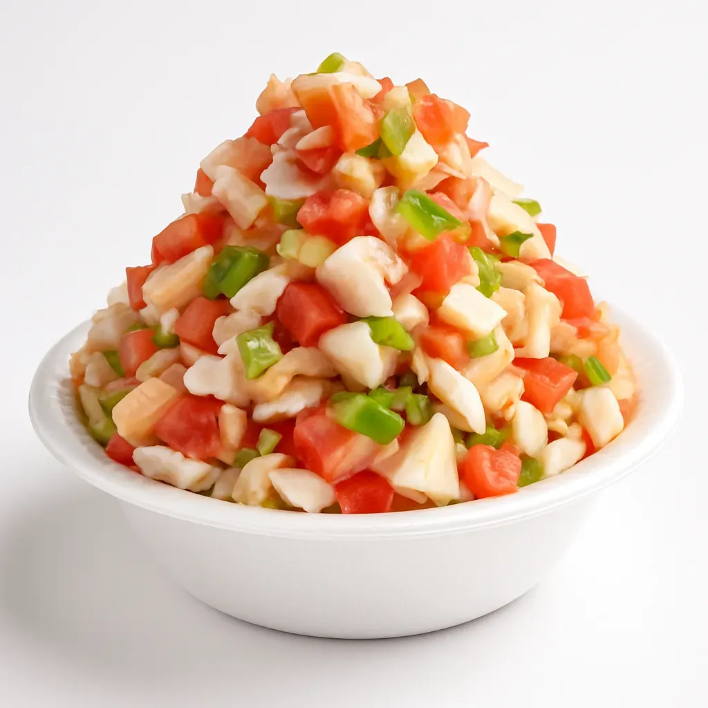 A refreshing dish celebrating ocean freshness and tropical citrus flavors, perfect as an appetizer or light salad.