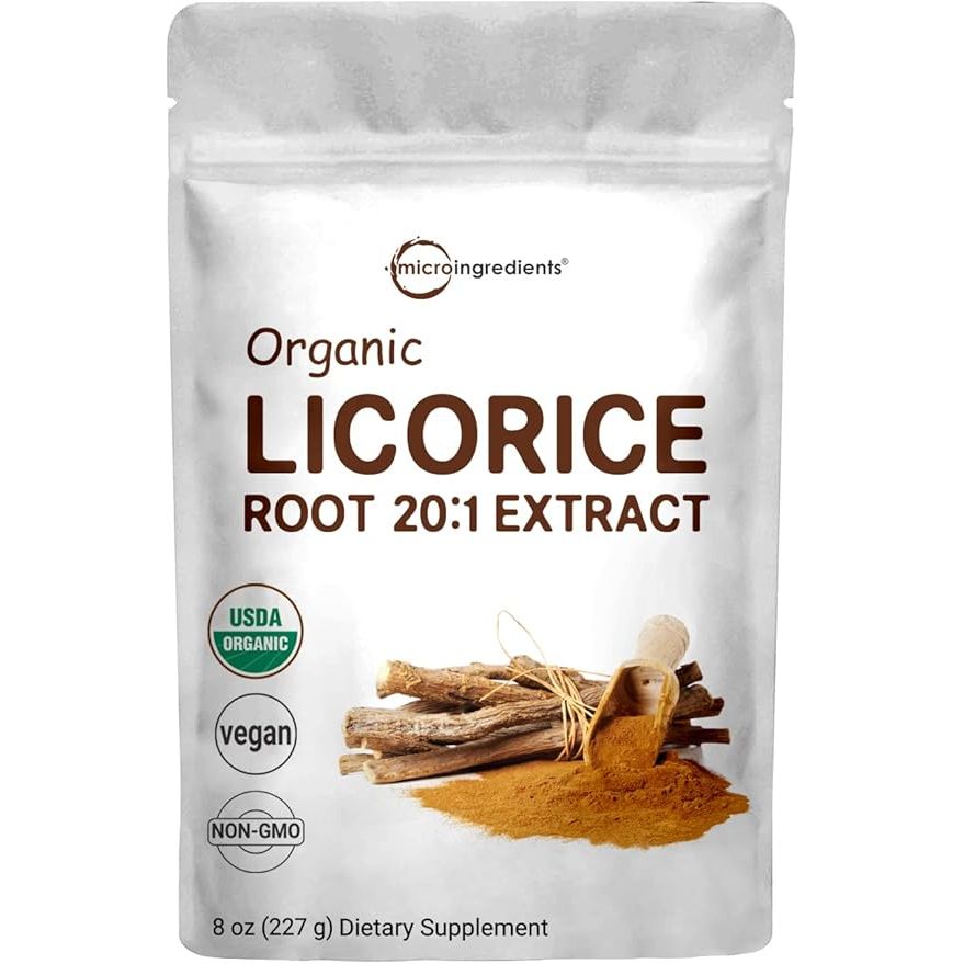 Organic Licorice Root Extract 20:1 Powder is a concentrated form of licorice root that is derived from organic sources. This powder is specifically formulated in a 20:1 ratio, making it a potent and effective supplement. With an 8 ounce container, it provides a one year supply, allowing for long-term use and convenience.