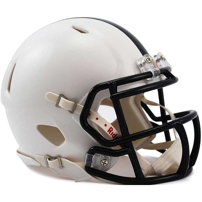 The Riddell Speed Mini Helmet is a smaller version of the authentic Riddell helmet, designed to resemble the real thing in every way. This collectible mini helmet is officially licensed by the NCAA and features the Penn State Nittany Lions team colors and logo. It measures approximately 7.5 inches long and 6.