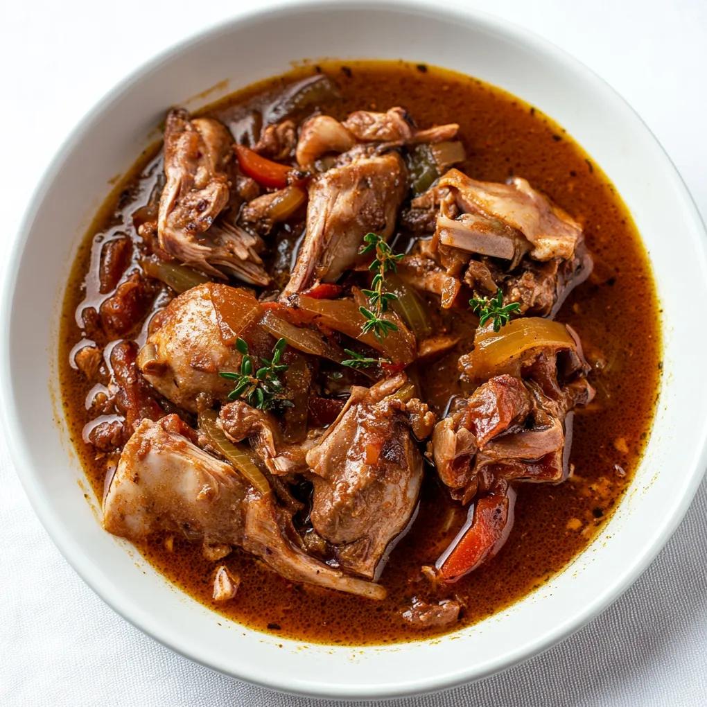 Hasenpfeffer is a traditional German stew made with marinated rabbit meat. The rabbit is cut into serving pieces and marinated in a mixture of wine, vinegar, and a blend of spices such as bay leaves, cloves, juniper berries, and peppercorns, giving it a distinctive, robust flavor.