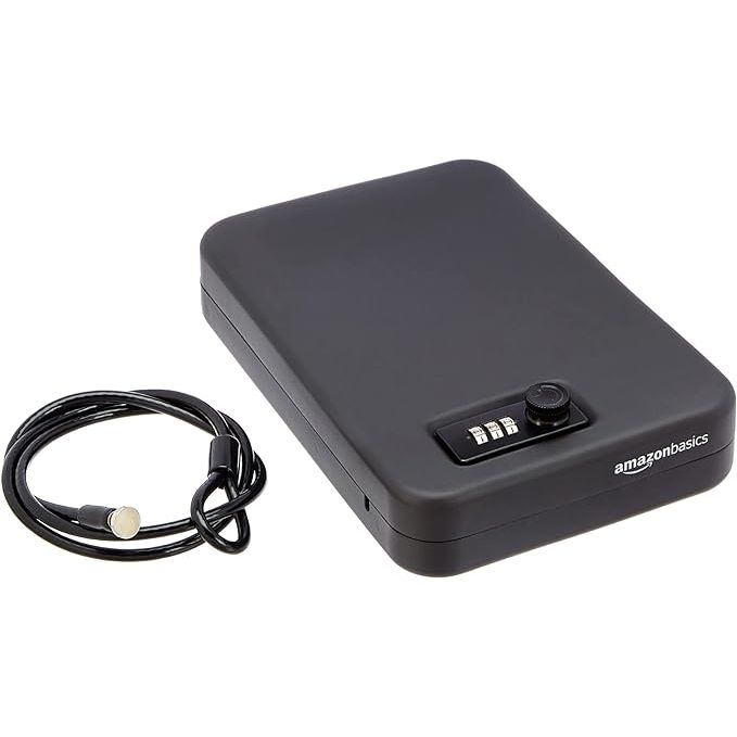 The Amazon Basics Portable Security Case Lock Box Safe is a durable and reliable option for keeping your valuables secure while on the go. With its combination lock feature, you can easily set your own personal code for added security. The XL size provides ample space for storing important items such as passports, jewelry, cash, and electronics.