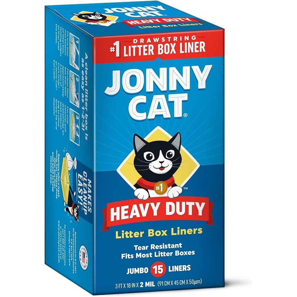 Jonny Cat Litter Box Liners are heavy-duty liners designed to make cleaning up after your cat's litter box quick and easy. These liners are tear and leak-resistant, preventing any messes or spills from seeping through. The jumbo size of these liners makes them suitable for larger litter boxes, ensuring a secure fit.