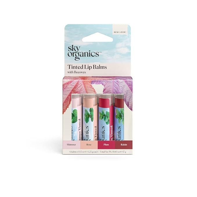 Sky Organics Tinted Lip Balms are made with beeswax and a rich nourishing blend of plant oils, making them a moisturizing lip balm that helps lock in moisture and adds a sheer wash of color and shine to your lips. This 4-pack includes four assorted flavors, providing options for different preferences and occasions.