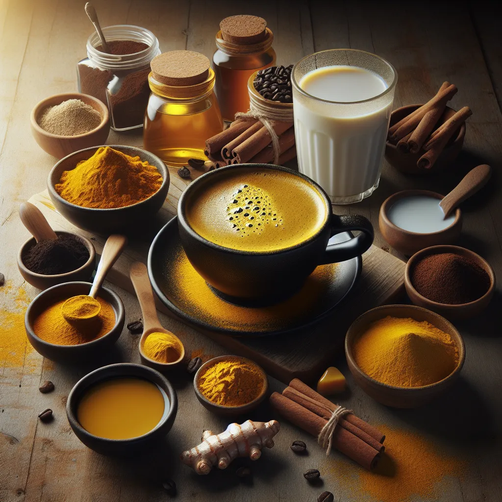 Turmeric Golden Coffee is a warm and comforting beverage, perfect for those looking to enjoy coffee with a healthy twist. This recipe features the aromatic and earthy spice, turmeric, which is well-known for its anti-inflammatory properties, giving the coffee its characteristic golden hue. Blended with the boldness of freshly brewed coffee, it includes a mix of coconut milk and a hint of black pepper to enhance turmeric's absorption. A dash of cinnamon and a sweetener of choice, like honey or maple syrup, are added for a touch of sweetness and additional spice. This drink can be enjoyed anytime but is particularly soothing as a morning pick-me-up or a relaxing evening treat.