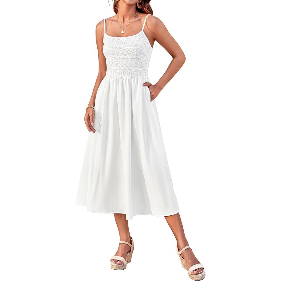 GRACE KARIN 2025 Eyelet Summer Casual Dresses for Women Spaghetti Strap Beach Sun Dress A Line Midi Dresses image