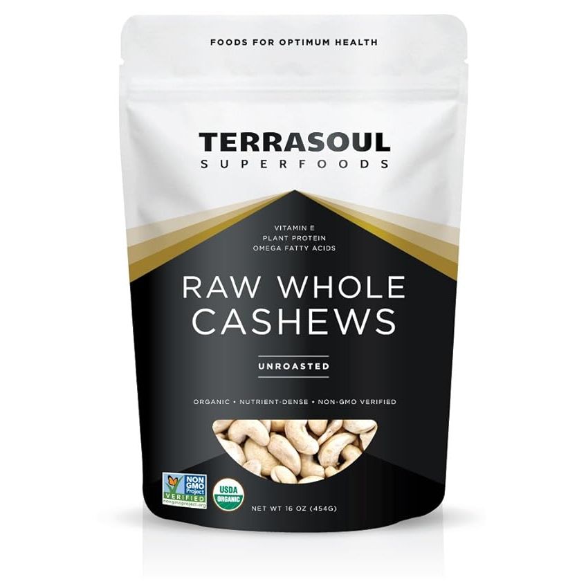 Terrasoul Superfoods Organic Raw Cashews are a premium quality snack option that come in a 16 oz. bag. These cashews are raw, meaning they have not been roasted or salted, making them a healthier alternative for snacking. The cashews are also organic, meaning they are grown without the use of synthetic pesticides or fertilizers.