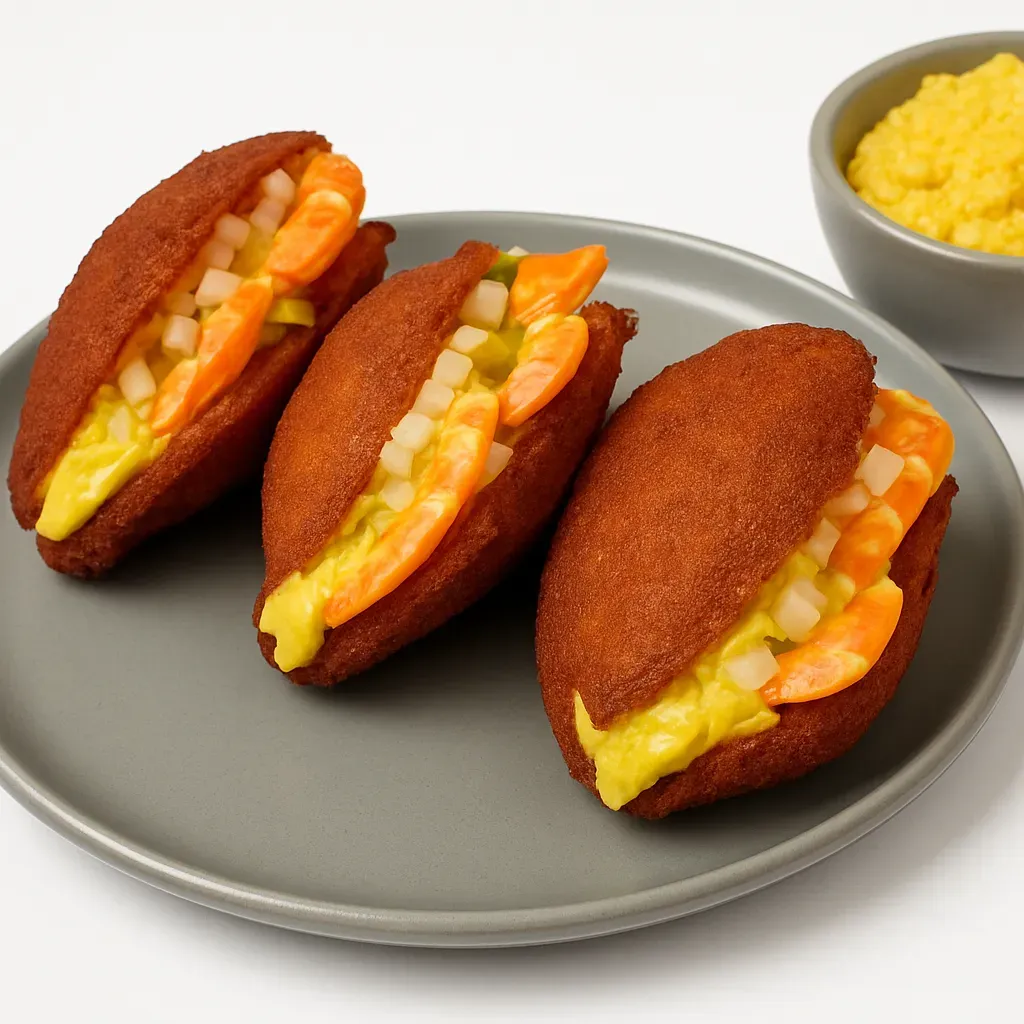 Acarajé is an iconic street food from Bahia, Brazil, featured for its delightful flavors and textures. It combines deep-fried black-eyed pea fritters filled with Vatapá and shrimp, encapsulating the essence of Bahian cuisine.