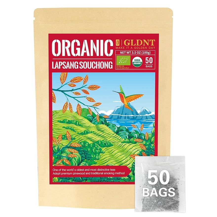 GLDNT's USDA Certified Organic Lapsang Souchong Tea is a famous Chinese classic tea known for its rich flavor and golden soup color. Handpicked and dried over smoky pine fires, the tea leaves emit a unique smoky aroma that sets this tea apart from others.