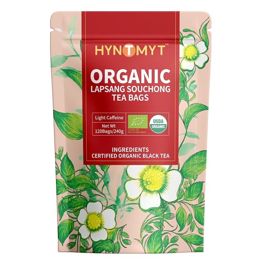 HYNTMYT Organic Lapsang Souchong Tea Bags are made from USDA organic Lapsang Souchong smoked tea leaves. This smoky-flavored tea is grown and harvested using organic farming practices, ensuring it is free from synthetic pesticides or chemicals. Each box contains 120 tea bags, making it convenient for daily use.