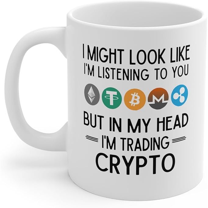 The Funny Cryptocurrency Lover Gift Coffee Mug is a great gift idea for anyone who is passionate about trading Bitcoin or other cryptocurrencies. The mug features the phrase "I Might Look Like I'm Listening to you but in My Head I'm Trading Crypto" on both sides, making it perfect for left and right-handed individuals.