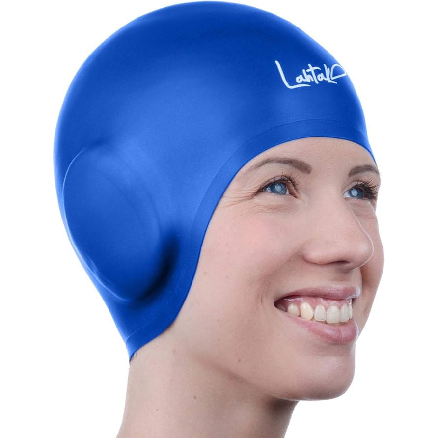 Introducing the ultimate solution for keeping your hair dry while swimming - the Lahtak silicone swim cap! While no swim cap can guarantee 100% dry hair, our cap comes pretty close at 99.9% protection.