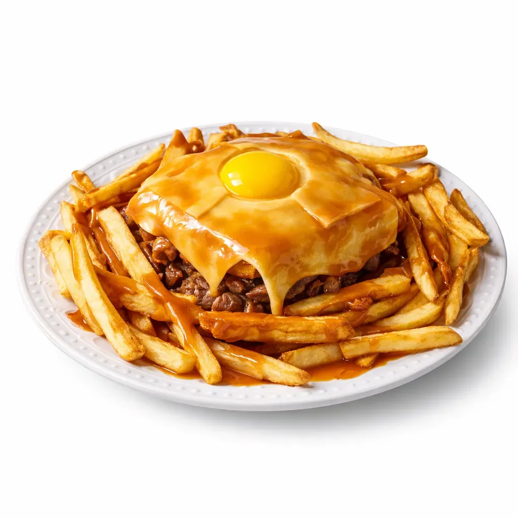 A delectable sandwich that combines the best of French and Portuguese culinary traditions, known for its robust flavors and indulgent layers.