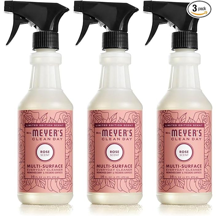 Mrs. Meyer's Clean Day All-Purpose Cleaner Spray is a versatile, plant-based cleaner that effectively removes dirt and grime from various surfaces. This Limited Edition Rose scent adds a touch of floral freshness to your cleaning routine. Each pack contains three 16 fl.