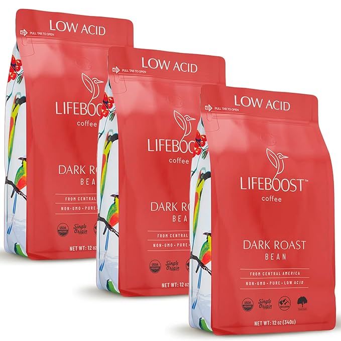 Lifeboost Coffee 3 Pack Dark Roast Whole Bean Coffee is a premium coffee option that is known for its low acidity and single origin. This coffee is certified USDA organic and non-GMO, ensuring that it is made with high-quality ingredients and sustainable practices.