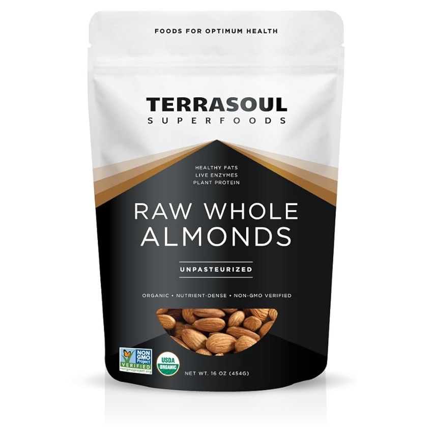 Terrasoul Superfoods Raw Unpasteurized Organic Almonds are a premium quality nut offering the goodness of organic, sproutable almonds. This one-pound pack is rich in essential nutrients, healthy fats, and antioxidants.