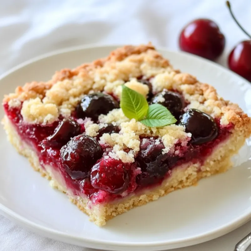 Cherry Kuchen is a traditional German dessert featuring a rich, buttery pastry crust filled with sweet, tart cherries and topped with a crumbly streusel. The kuchen, which translates to 'cake' in German, is known for its tender base that cradles a generous layer of cherry filling.