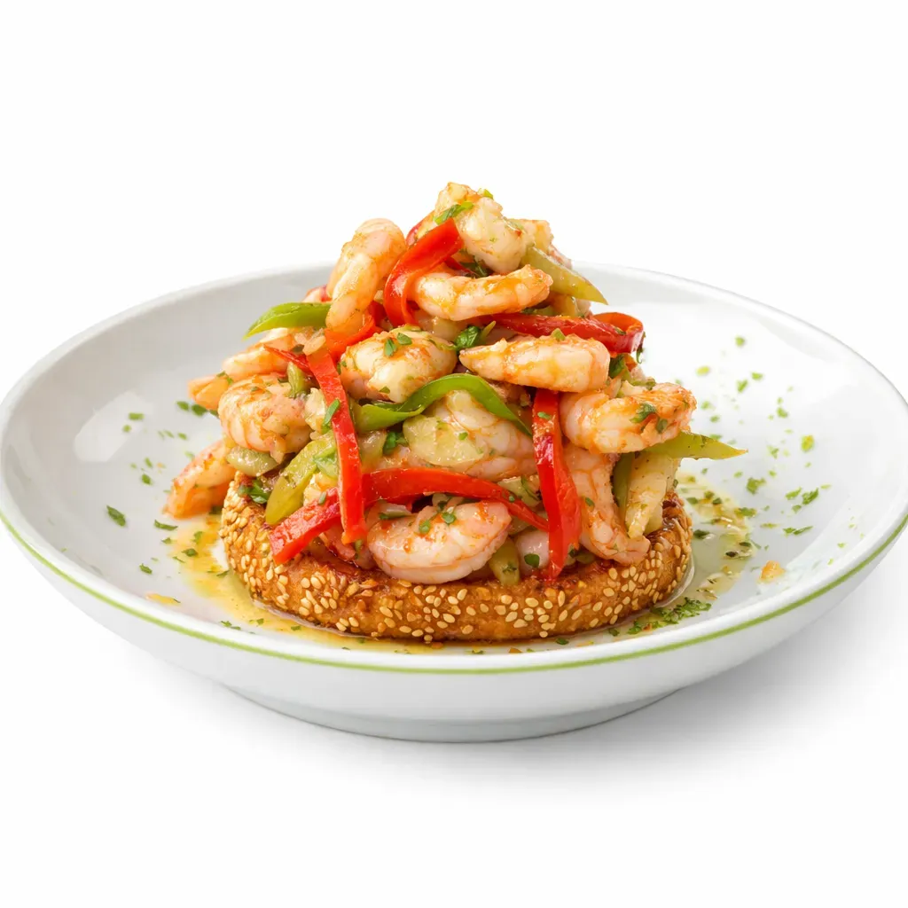 Delight your taste buds with a mouthwatering Garlicky Butter Shrimp served over grilled, garlic-rubbed bread. This modern European seafood dish highlights the sweetness of Greenlandic shrimps, complemented by a vibrant blend of aromatics and vegetables.