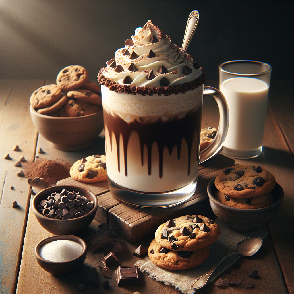 The Chocolate Chip Cookie Mocha is a delightful indulgence that marries the sweetness of chocolate chip cookies with the richness of a creamy mocha. The recipe involves making a chocolate-flavored coffee base that is then blended with milk and sugar to achieve the perfect balance of coffee and chocolate.