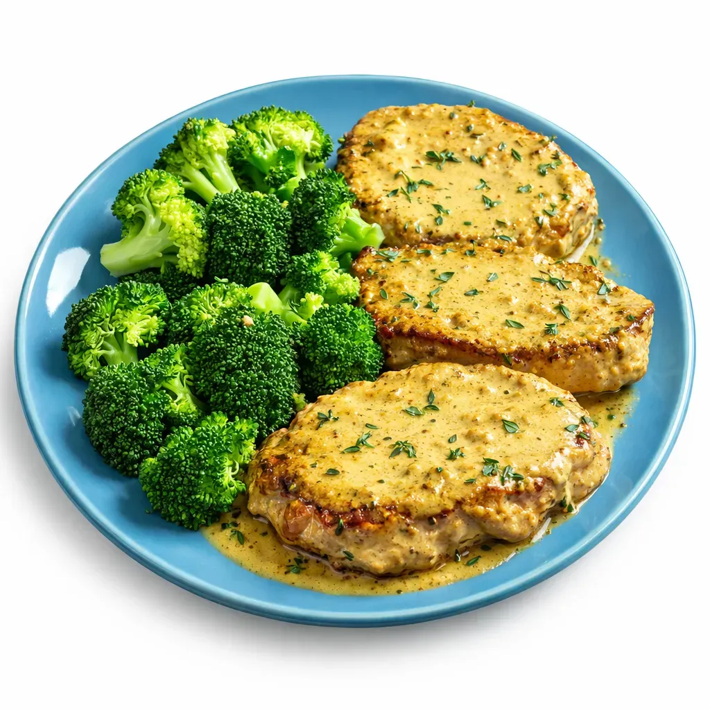 Tender boneless pork chops smothered in a rich and creamy Dijon mustard sauce, perfect for any occasion.