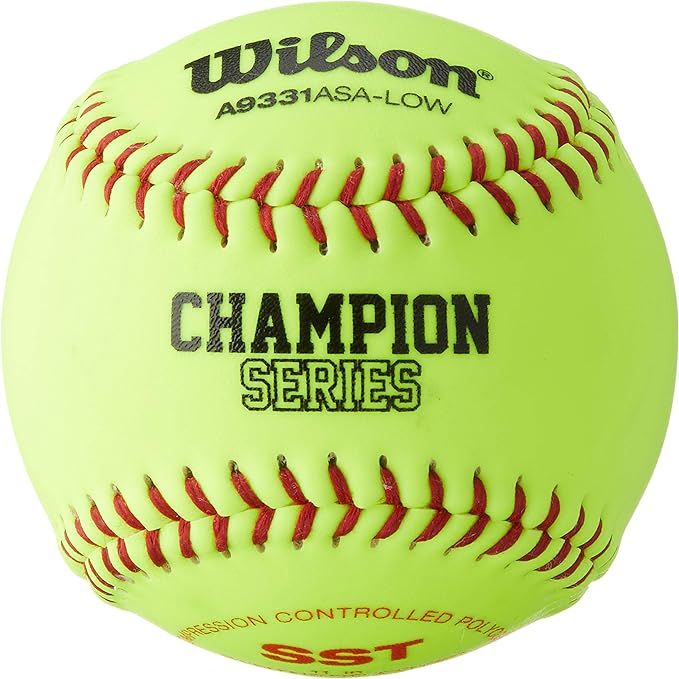 The WILSON A9331ASA Series Softball is a high-quality softball designed for recreational and competitive play. This 12-pack of softballs is regulation size, measuring 11 inches in diameter, and comes in a vibrant optic yellow color for enhanced visibility on the field.