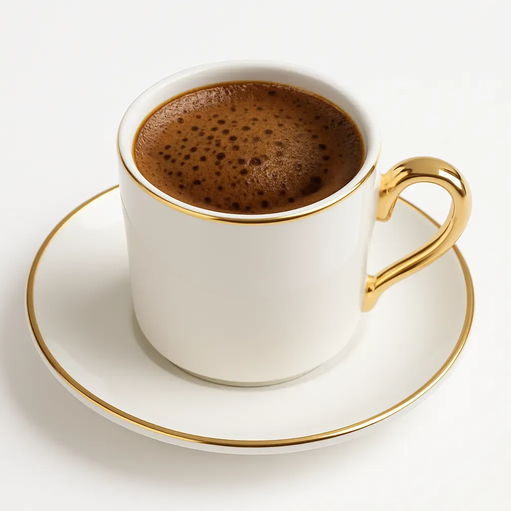A traditional Turkish beverage cherished for its rich aroma and distinctive foam layer, prepared in a cezve with ultra-fine ground coffee.