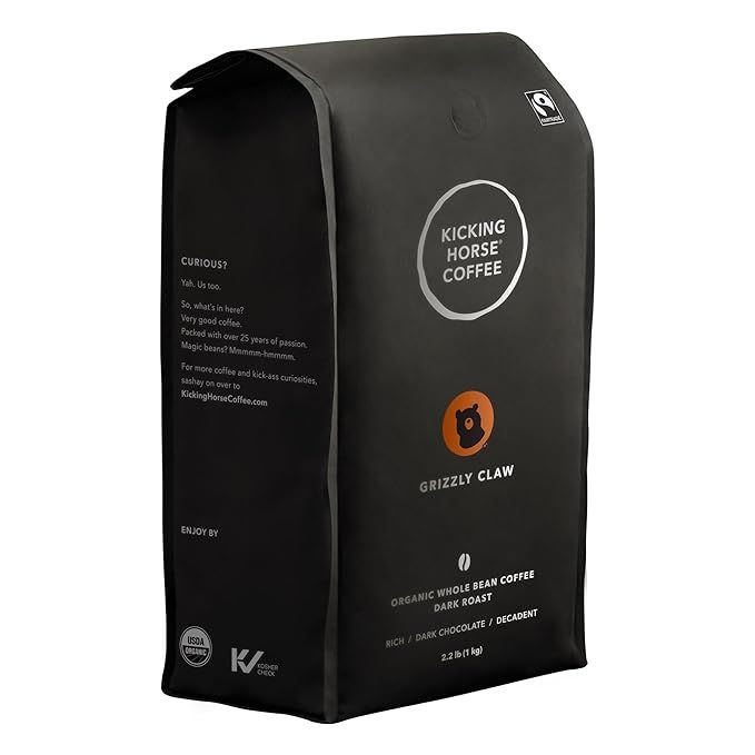 Kicking Horse Coffee is a Canadian company known for its high-quality, organic, and fairtrade coffee products. One of their popular blends is the Grizzly Claw Dark Roast, which is made from whole beans and comes in a 2.2-pound bag.