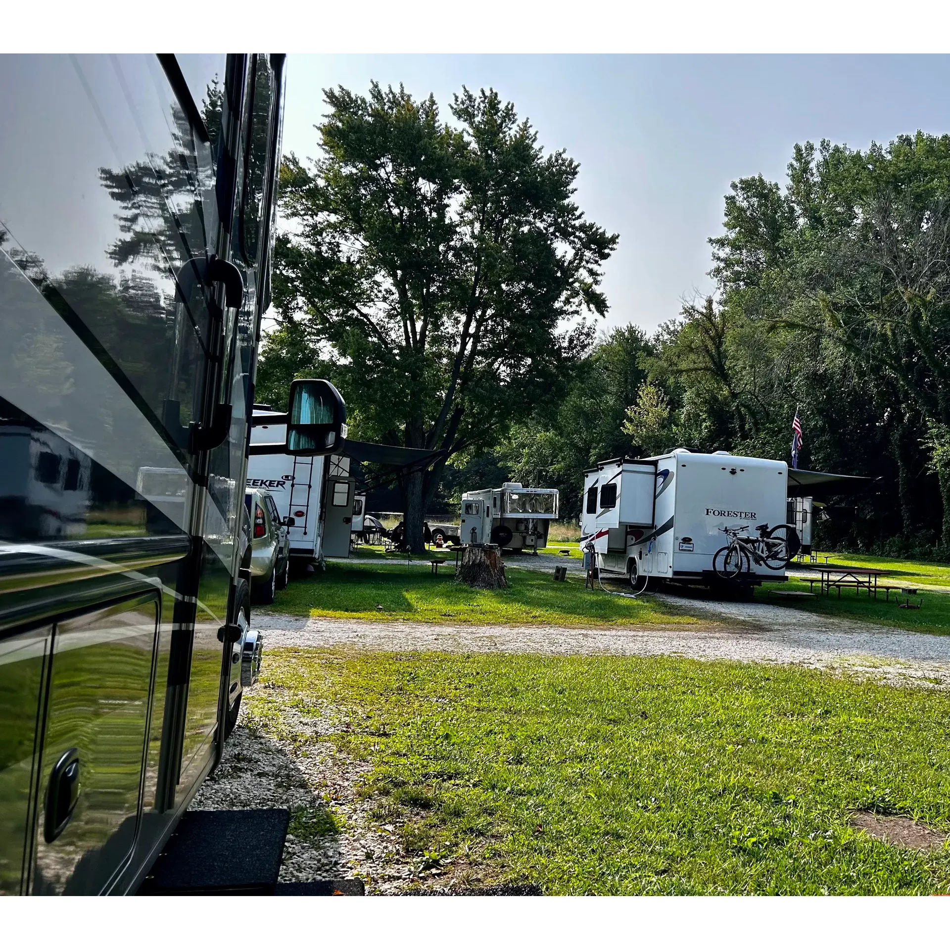 Geneseo Campground offers an impeccable retreat for camping enthusiasts and outdoor lovers in the charming region of Illinois. Visitors consistently rave about the exceptional customer service provided by welcoming hosts Mimi and Donnie who go above and beyond to ensure a delightful stay for every guest.

The campground's picturesque setting is perfect for families and friends to engage in a myriad of recreational activities. The allure of fishing in serene canals, the excitement of canoeing, and the thrill of biking through nature's splendor are just a snippet of what awaits. Even with unpredictable weather, the recreation room serves as a haven of entertainment, packed with a variety of board games and leisure pursuits suitable for all ages.

Attention to detail is evident through the campground's pristine maintenance, where one can expect spotless facilities including showers and bathrooms. Guests value the sense of tranquility encountered here, further accentuated by high-quality amenities like a fully equipped laundry room—a godsend for long-distance cyclists and travelers alike. 

Conveniently positioned close to the cozy town of Geneseo, campers have easy access to delightful local gems like the Local Motive coffee shop, where the Tiger Belly bagel is a must-try. The campground is also near the Bend event center, making it an excellent choice for those attending nearby events.

Suitable for a wide range of camping styles, from tents to large RVs, Geneseo Campground boasts a family-friendly playground, fun peddle carts, and a high-tech savvy service approach all at an unbeatable value. Reflecting on the winter experience, guests anticipate the added allure during warmer months, making Geneseo Campground a sought-after destination in any season.

Embrace the natural beauty, fun-filled activities, and the warm hospitality Geneseo Campground has to offer for your next escape into the great outdoors. Description by ChatGPT.