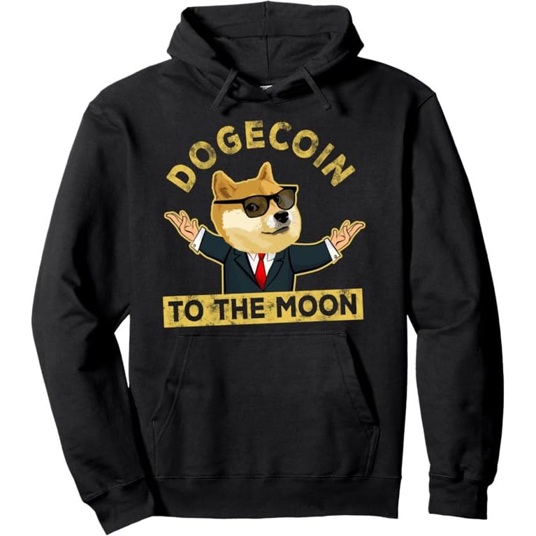 The Dogecoin HODL To The Moon Crypto Meme Miner Distressed Pullover Hoodie is a popular clothing item among cryptocurrency enthusiasts and fans of the Dogecoin meme. The hoodie features a design that combines elements of cryptocurrency mining, the popular "HODL" meme, and the Dogecoin logo.