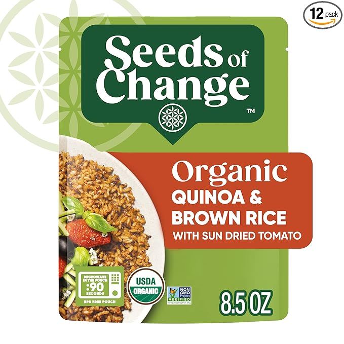 Seeds of Change Organic Quinoa & Brown Rice with Sun-Dried Tomato is a convenient and delicious option for those looking for a healthy meal or side dish. This product comes in a pack of 12, with each pouch containing 8.5 ounces of the quinoa and brown rice blend.