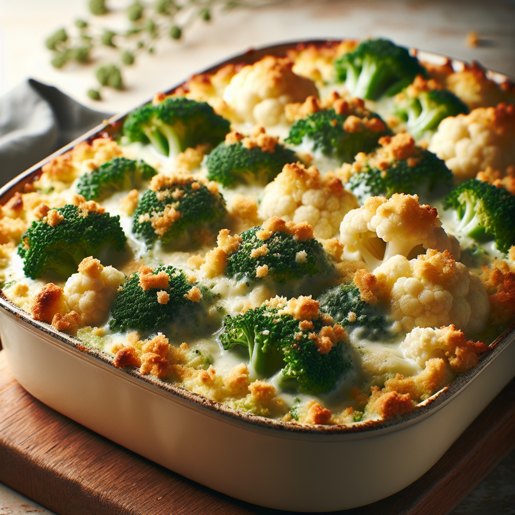 The Broccoli Cauliflower Casserole is a cozy and comforting casserole dish featuring tender broccoli and cauliflower florets smothered in a rich and creamy cheese sauce. Topped with a crunchy breadcrumb and cheese mixture, this casserole is then baked until golden and bubbly.