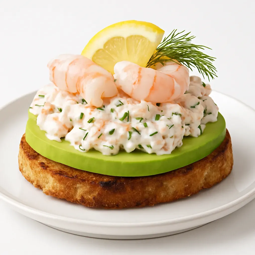 Experience the delightful flavors of Scandinavia with this creamy shrimp mixture topped on crispy baguette slices, perfect as an appetizer or light meal.