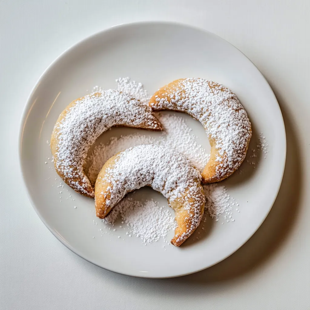 Vanillekipferl, or vanilla crescent cookies, are classic Austrian, German, and Hungarian treats that have become a beloved part of Christmas baking traditions. These delightful crescent-shaped cookies are made from a dough comprising flour, butter, ground almonds or hazelnuts, sugar, and vanilla. Once baked to a light golden color, they are rolled in vanilla-infused powdered sugar while still warm, which gives them their characteristic snowy appearance. Vanillekipferl are known for their melt-in-the-mouth texture and delicate vanilla flavor, making them an irresistible addition to any holiday cookie platter.