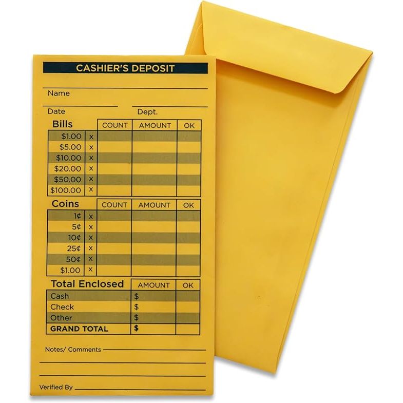 Cashier's deposit envelopes, also known as cash drop envelopes, are essential tools for securely depositing cash and checks at the bank. These envelopes are typically made of durable, tamper-evident paper that helps protect the contents inside.