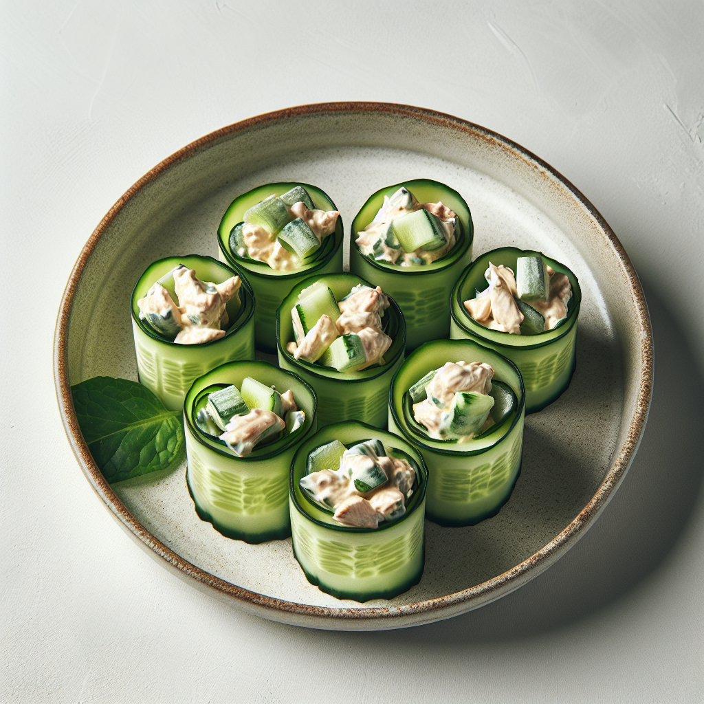 Chicken Salad Cucumber Rolls are a refreshing and protein-packed dish blending the rich textures of creamy chicken salad with the crisp freshness of cucumber. This no-cook recipe involves a flavorful mixture of shredded chicken, avocado, red onion, cilantro, and a tangy homemade dressing, all neatly wrapped in thinly sliced cucumber.