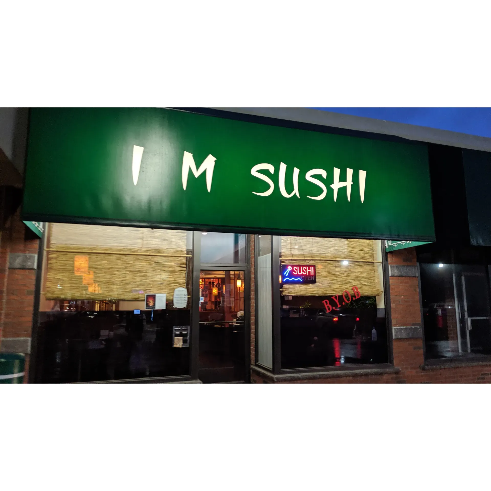 I'm Sushi stands as a distinguished destination for sushi lovers seeking quality cuisine at a fair price. Conveniently located within the same block as Stop & Shop, ample parking complements the dining experience, making it an accessible choice for patrons. Guests are consistently pleased with the prompt and cordial service.

The sushi here earns high marks for its freshness and flavor, delighting even the most discerning of sushi connoisseurs. Diners rave about the satisfying rolls, particularly noting the avocado rolls for their impeccable freshness and generous portion sizes. Specialty items such as the Special Roll and Una Don highlight the menu with their savory taste, even as the Una Don charms with its delicacy, if in a more modest serving.

Health-conscious guests appreciate the mindful use of sodium, contributing to the restaurant's repertoire of wholesome offerings without compromising taste. While the sushi remains the undeniable star, guests are also tempted by other culinary delights like the savory pork gyoza and chicken teriyaki, both heralded for their quality. Moreover, the all-you-can-eat menu is packed with stellar choices, ensuring that no appetite is left unaddressed.

I'm Sushi's inviting atmosphere is just the place for patrons who yearn for delicious and substantial meals without the usual high costs associated with fine sushi dining. The attention to customer satisfaction is evident as the staff eagerly ensures that all orders meet expectations, ensuring an outstanding dining experience. Despite the bustling ambiance, the dedication to delivering exceptional food remains the core focus.

A visit to I'm Sushi promises a delightful and wallet-friendly journey into the realm of sushi, where fresh, delicious, and bountiful dishes await to captivate your taste buds and leave you eagerly planning your next visit. Description by ChatGPT.