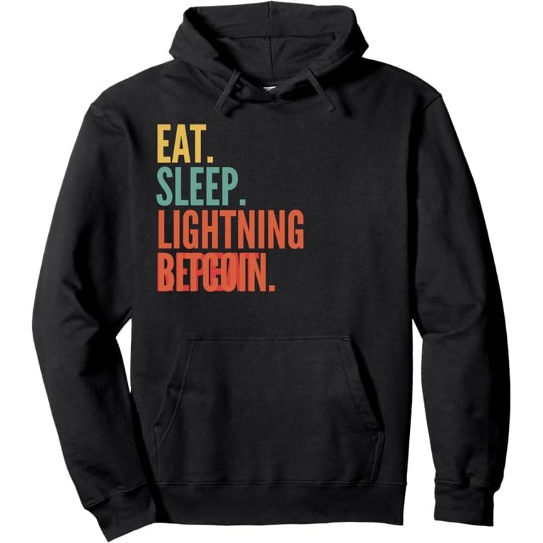 The Eat Sleep Lightning Bitcoin Repeat Pullover Hoodie is a trendy and stylish garment that features a unique design related to Bitcoin, a popular cryptocurrency. The hoodie is designed to be comfortable and warm, making it perfect for casual wear during the cooler months.