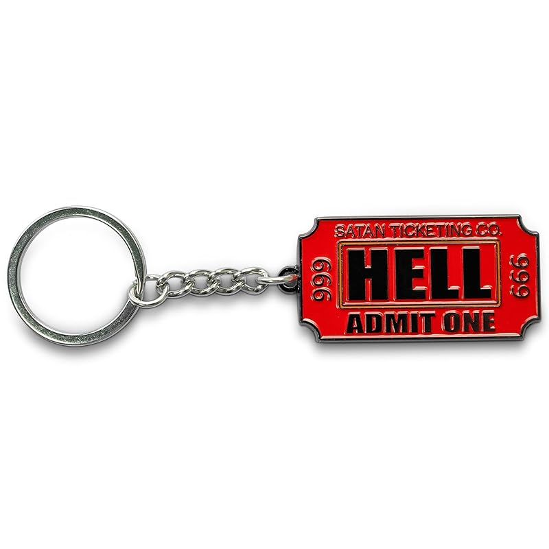 The Ticket to Hell Admit One Metal Keychain is a unique and eye-catching accessory that is perfect for both men and women. The keychain features a ticket stub design in black and red colors, giving it a bold and edgy look. Measuring 2x1 inches in size, this keychain is compact and easy to carry around wherever you go.