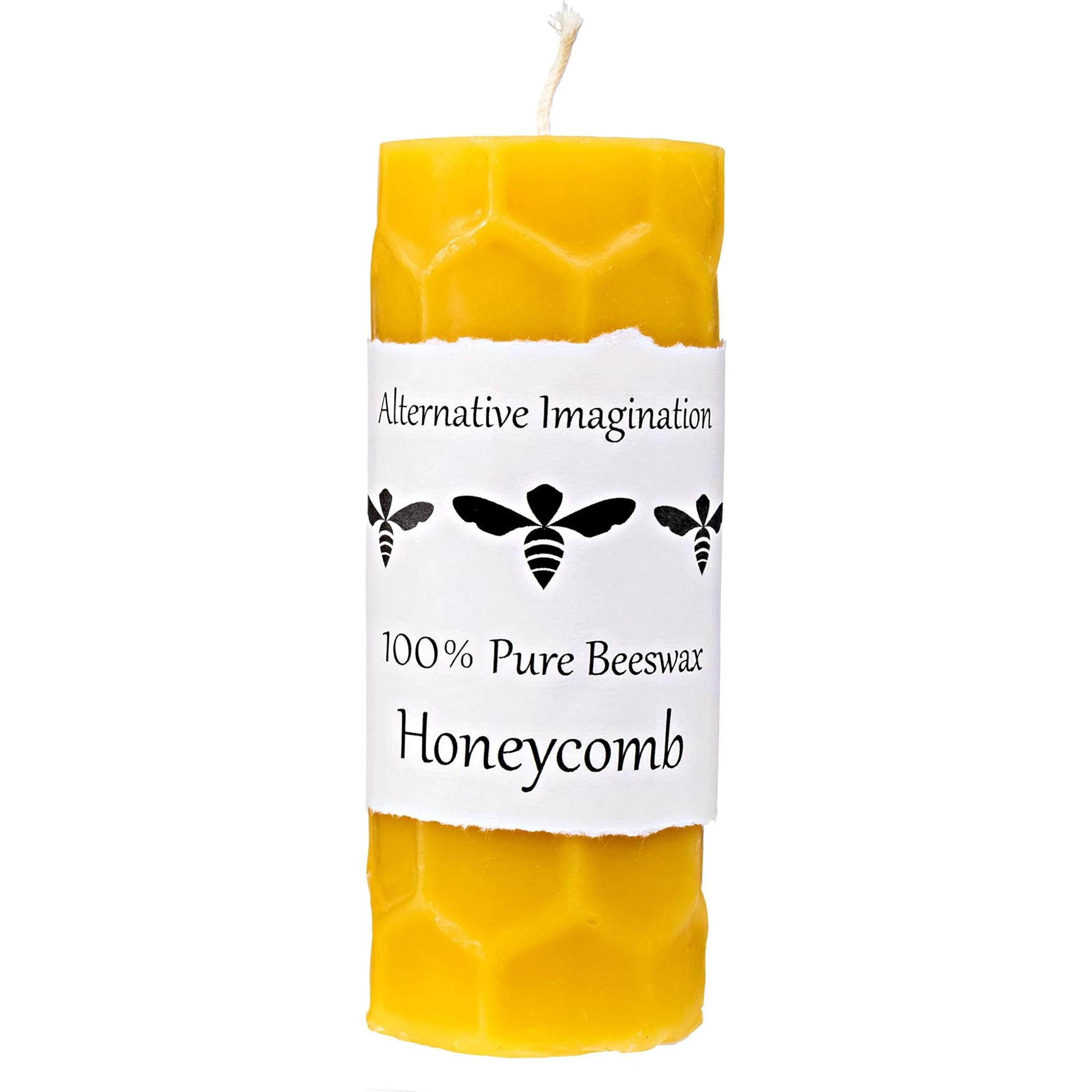 Alternative Imagination offers a 100% Pure Beeswax Pillar Candle that measures 2x6 inches and has a burn time of approximately 60 hours. This candle is crafted in a honeycomb design and is hand-poured, ensuring quality and attention to detail in every piece.