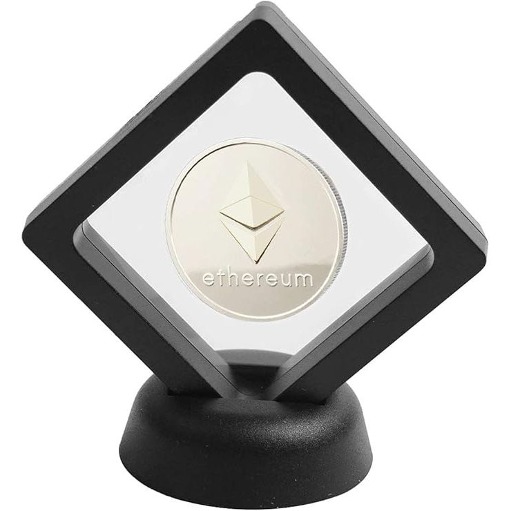 The Silver Ethereum Coin is a collectible item that resembles a physical silver coin but actually represents the cryptocurrency Ethereum. It comes with a silver-coated display, a box, and a protective case, making it ideal for collectors who want to showcase their passion for Ethereum in an elegant way.