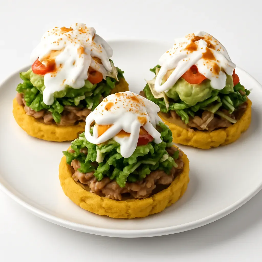 Dive into the flavors of traditional Mexican cuisine with these delightful Sopes Mexicanos featuring a freshly made corn masa base topped with savory fillings and garnishes.