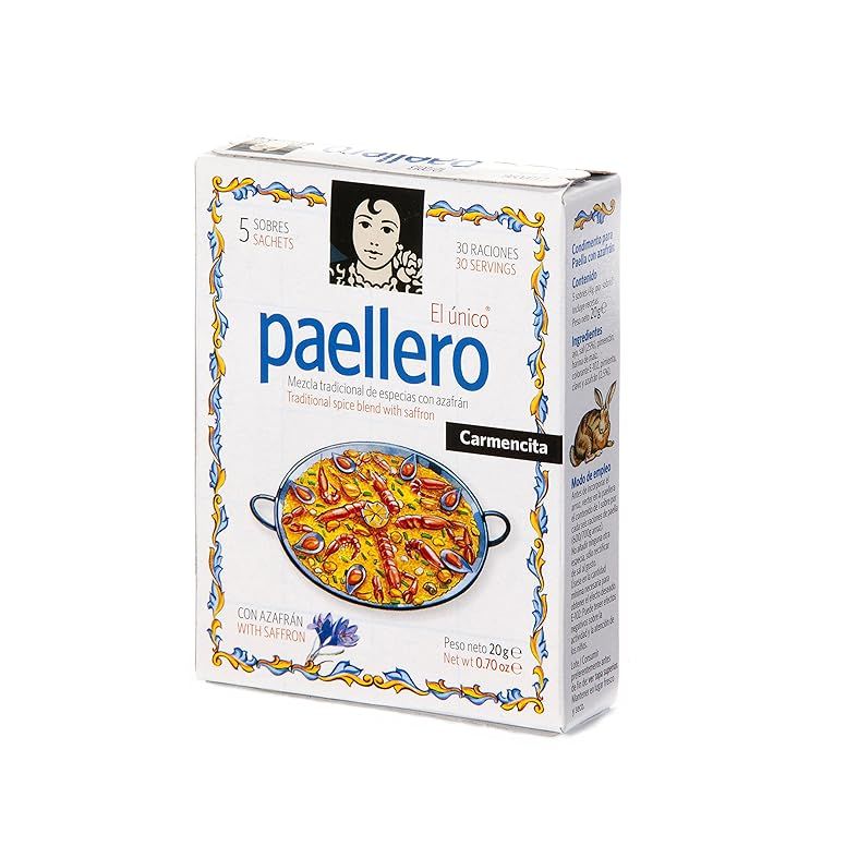 Paellero Paella Seasoning from Spain is a popular spice blend that enhances the flavors of traditional Spanish paella dishes. Each box contains 5 packets of seasoning, making it convenient and easy to cook authentic paella at home.