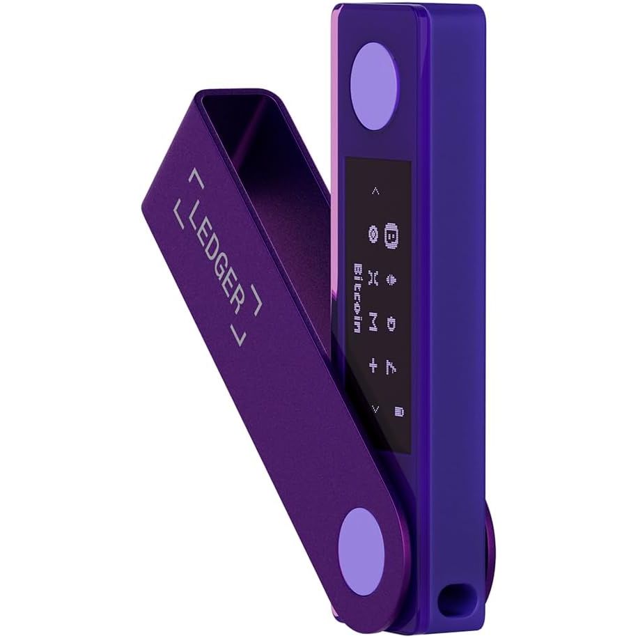 The Ledger Nano X (Amethyst Purple) is a hardware wallet that allows users to securely store and manage their cryptocurrency and NFTs on-the-go. It is equipped with Bluetooth technology, enabling users to access their funds and NFTs conveniently from their mobile devices.