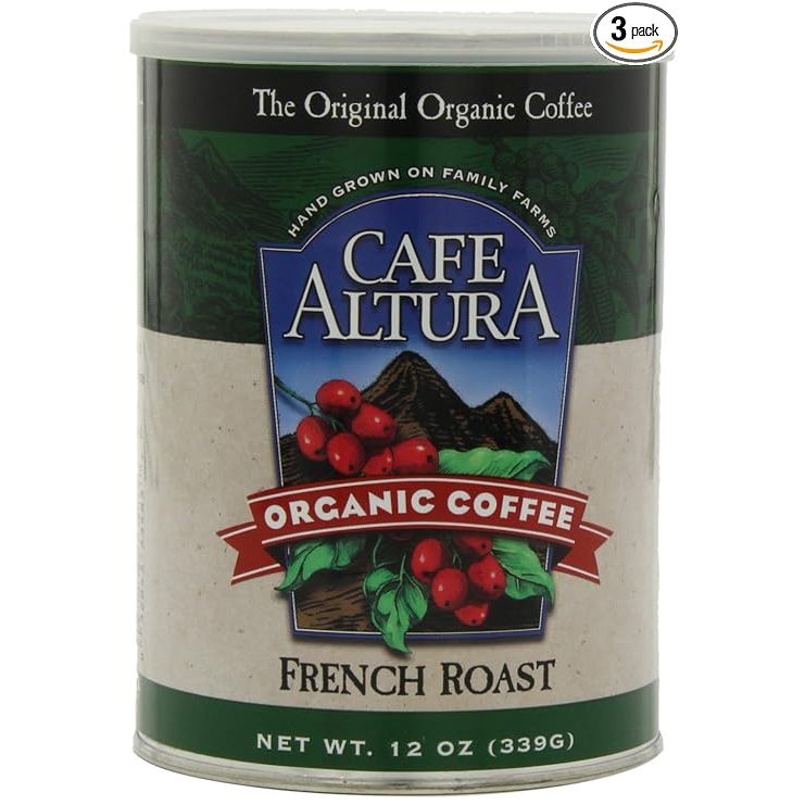 Cafe Altura Ground Organic Coffee is a top-quality coffee made from organic, fair trade beans. This French Roast blend offers a bold and rich flavor profile that coffee enthusiasts will appreciate. Each 12-ounce pack contains a total of 3 bags, providing plenty of coffee to enjoy.