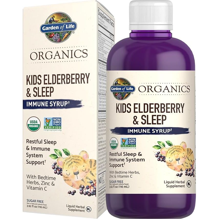 Garden of Life Organics Elderberry Immune Support for Kids is a liquid syrup specially designed to support children's immune system and promote better sleep. This formula contains elderberry, zinc, and vitamin C, which are known to help boost immunity and fight off colds and other illnesses.