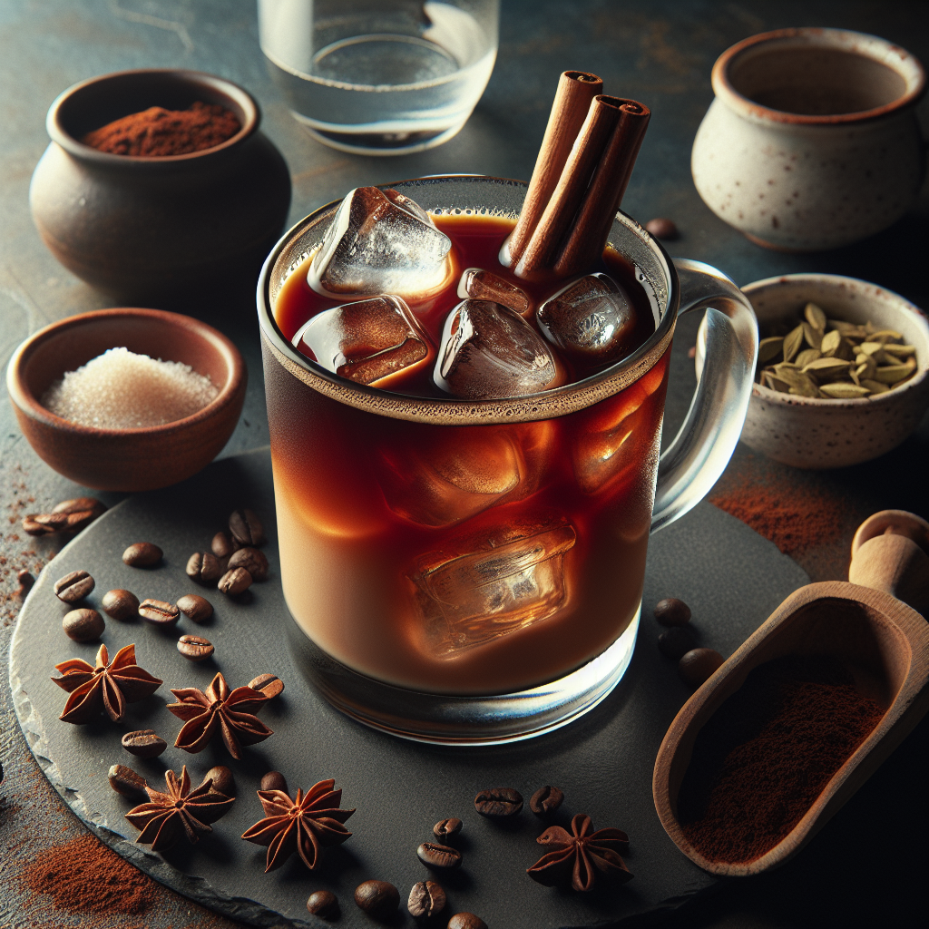 Spiced Cold Brew is a refreshing and fragrant twist on classic cold brew coffee. The drink features coffee that has been steeped for a prolonged period at a cool temperature, ensuring a smooth, delicate flavor profile.