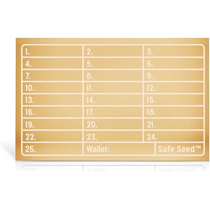 Introducing the Safe Seed Solid 10K Gold Stamp Plate, the perfect way to invest in both gold and crypto simultaneously. Each plate is crafted from 2.164 troy ounces of pure 10K gold, making it a secure and valuable way to store your digital assets.