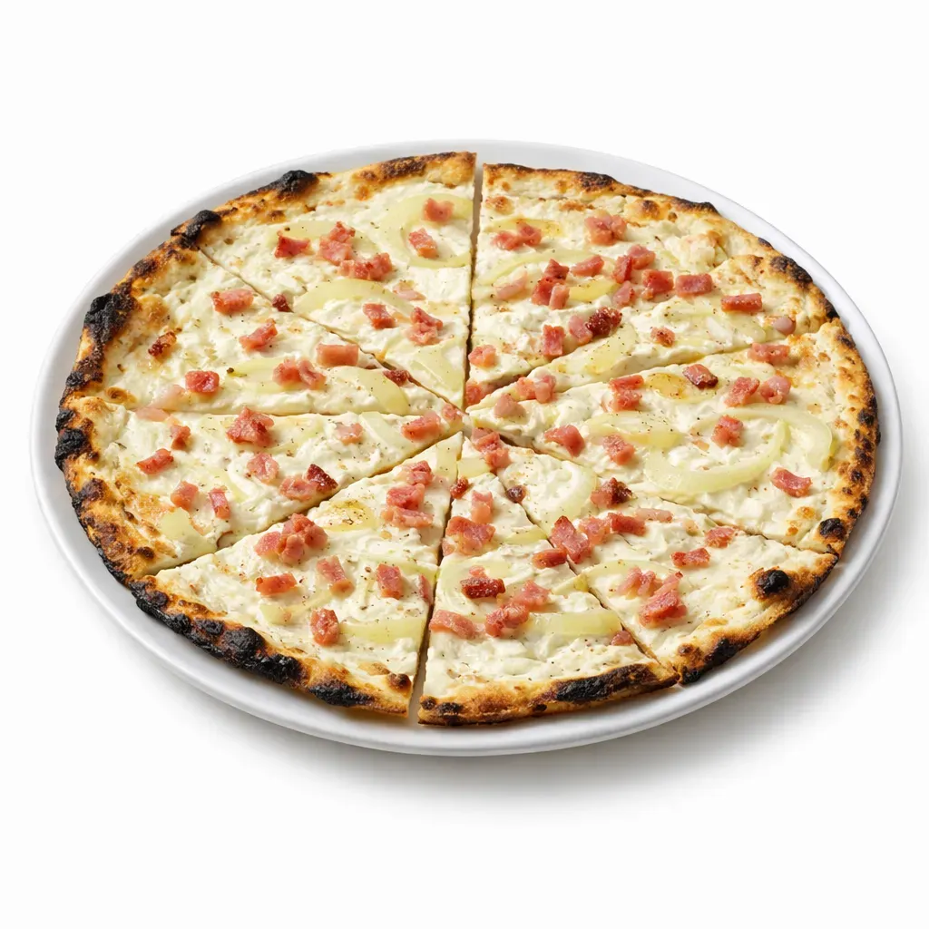 A quintessential Alsatian treat celebrated for its crispy crust and creamy, savory toppings, offering both traditional and quick dough options.
