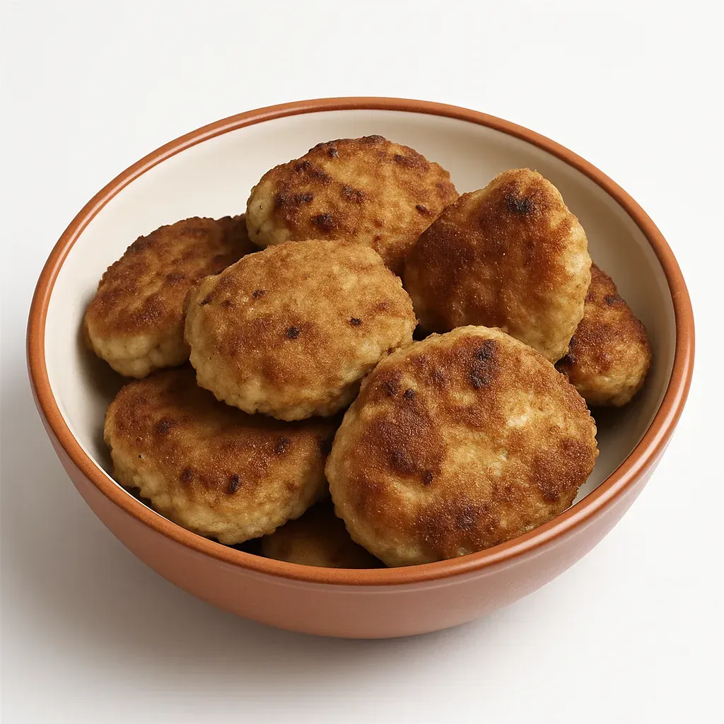 A traditional pork burger from Latvia, seasoned with rich flavors and spices, perfect for a cozy meal.