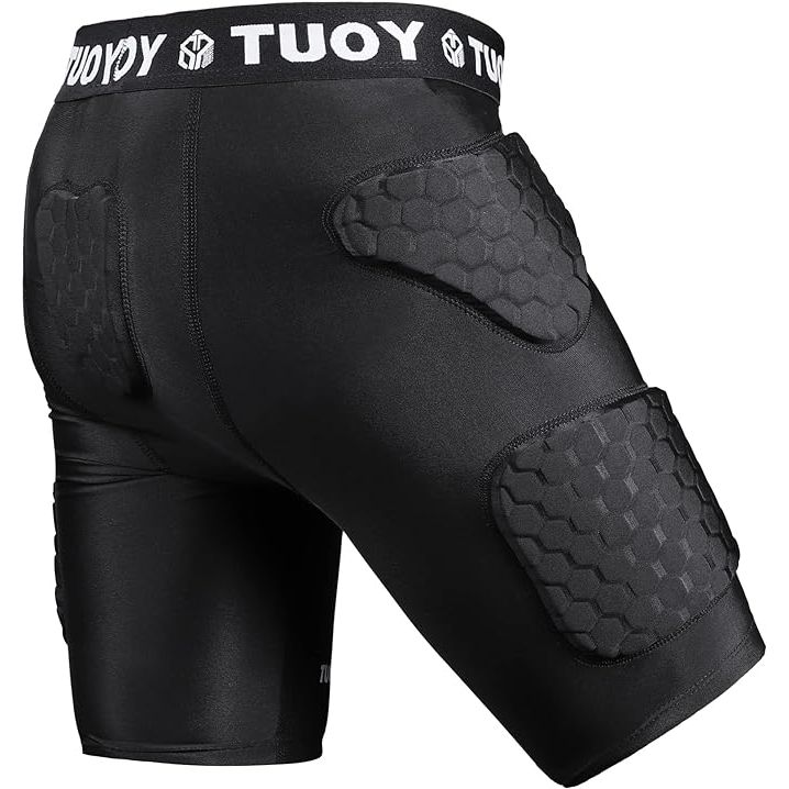 Youth football girdle padded compression shorts are designed to provide young athletes with protection and support during physical activities such as football, snowboarding, and baseball. These shorts typically come with built-in pads around the hips to reduce the risk of injury and provide added cushioning during impact.